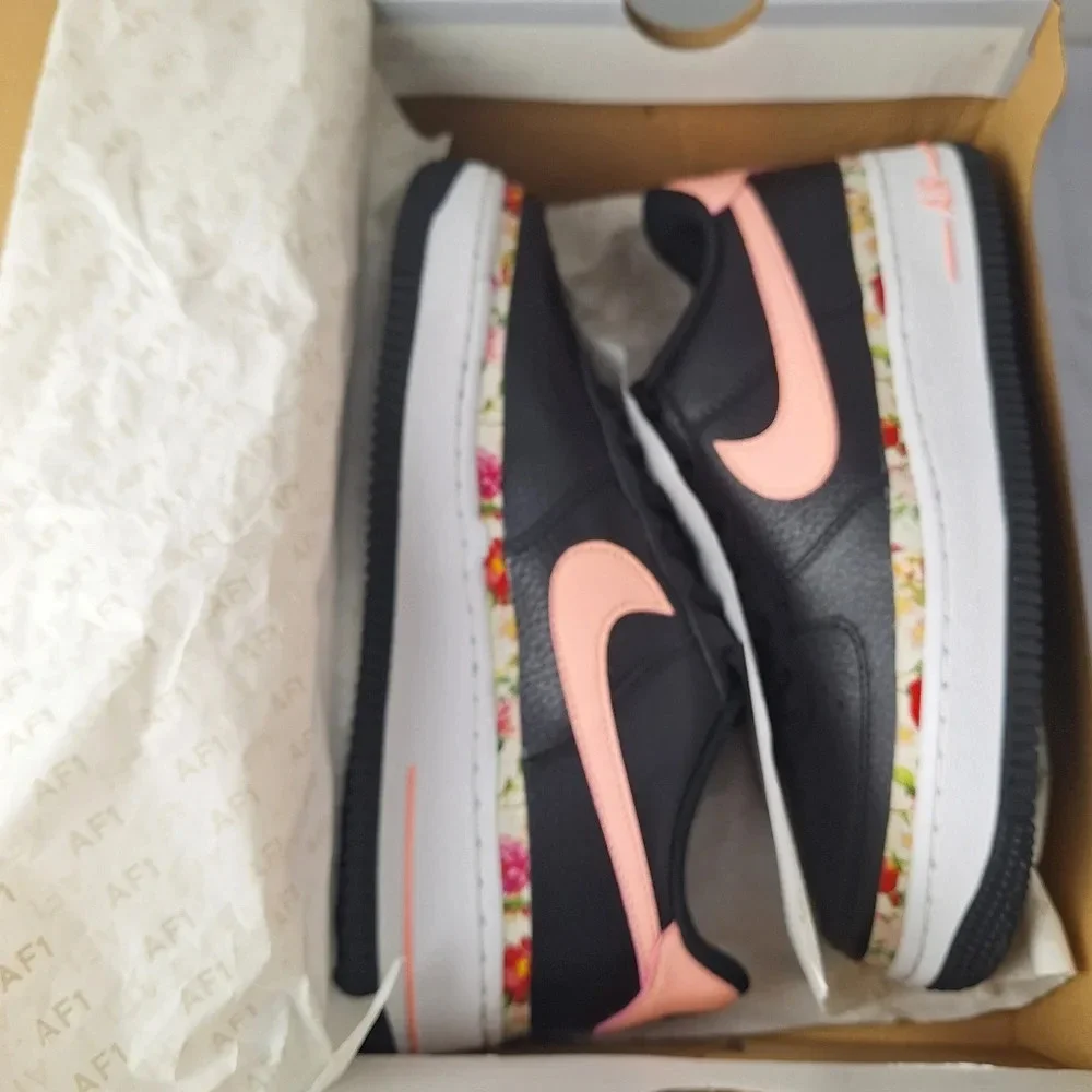 Nike Air Force 1 Vintage Floral GS 5.5Y W7 Black Pink Tint White BQ2501-001‎